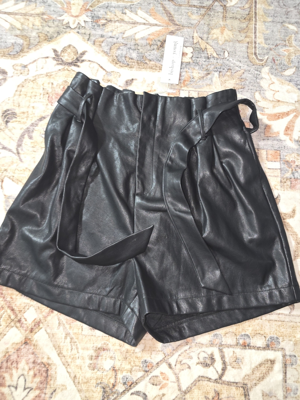 bishop + young Black High-Waist Paperbag Vegan Leather Shorts
